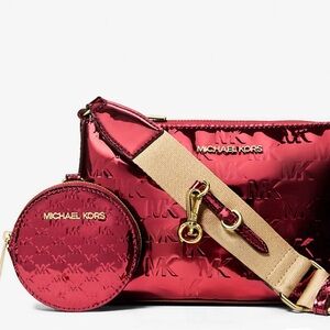 Michael Kors Jet Set Small Metallic Logo Debossed Crossbody Bag with Case